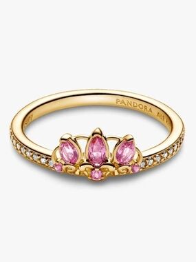 Pandora Gold Pink Tiara Ring with Pavé Accents